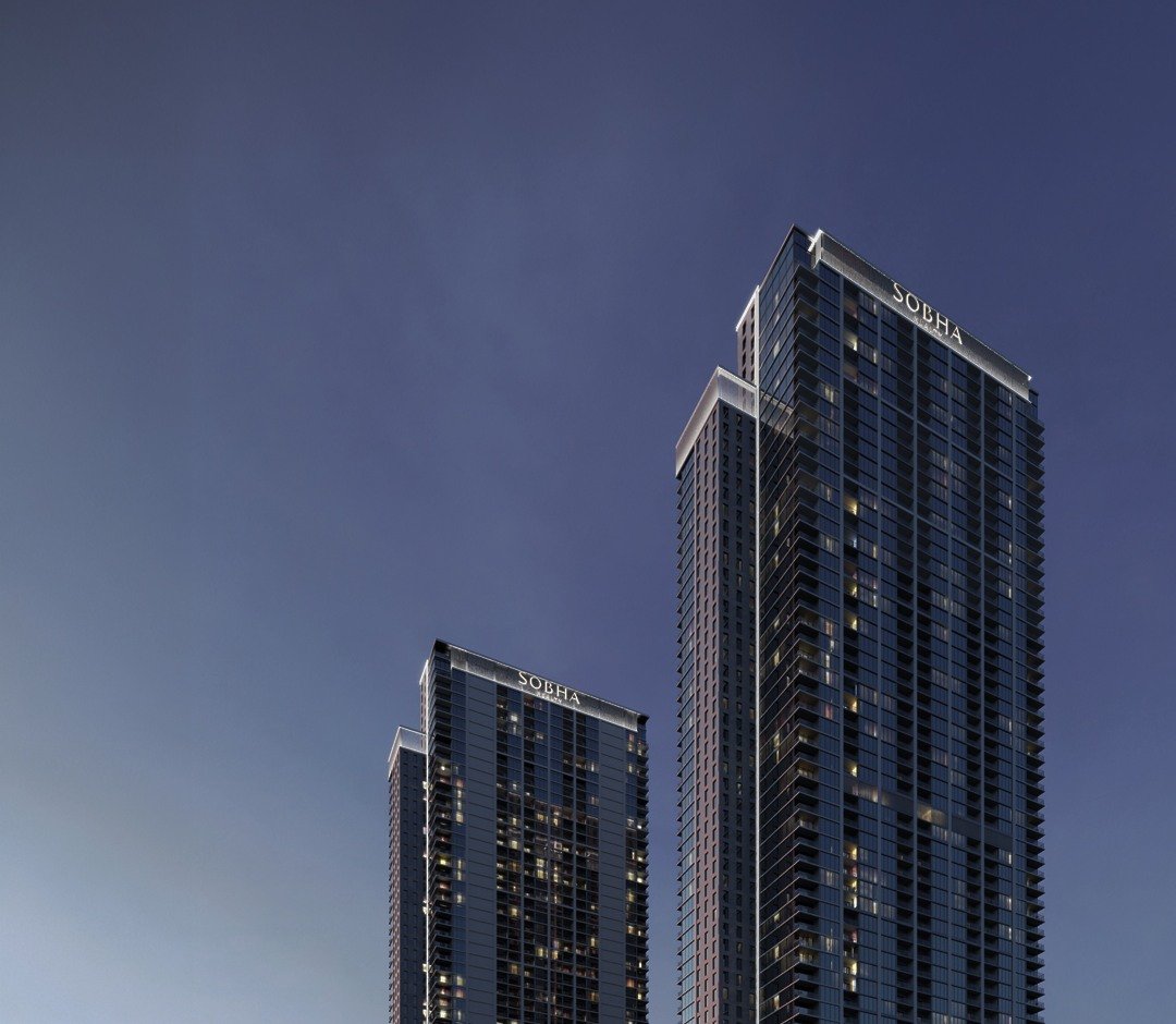 Sobha buildings photographed at dusk